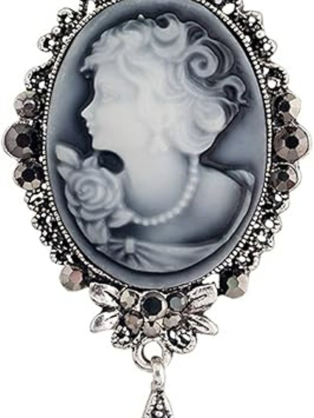 NEW Ladies Cameo Rhinestone Grey Purple Vintage Tear Drop Lady Brooch Trendy